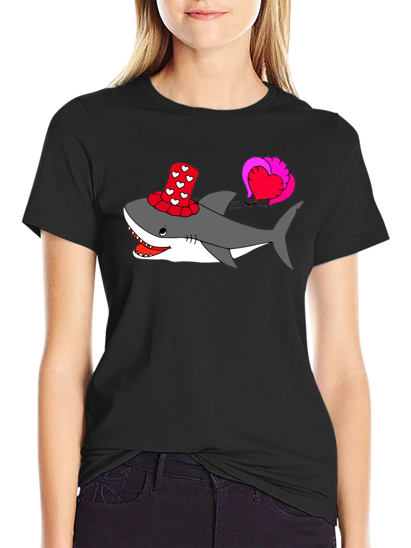 Heart Shark Valentines Day Graphic Tee