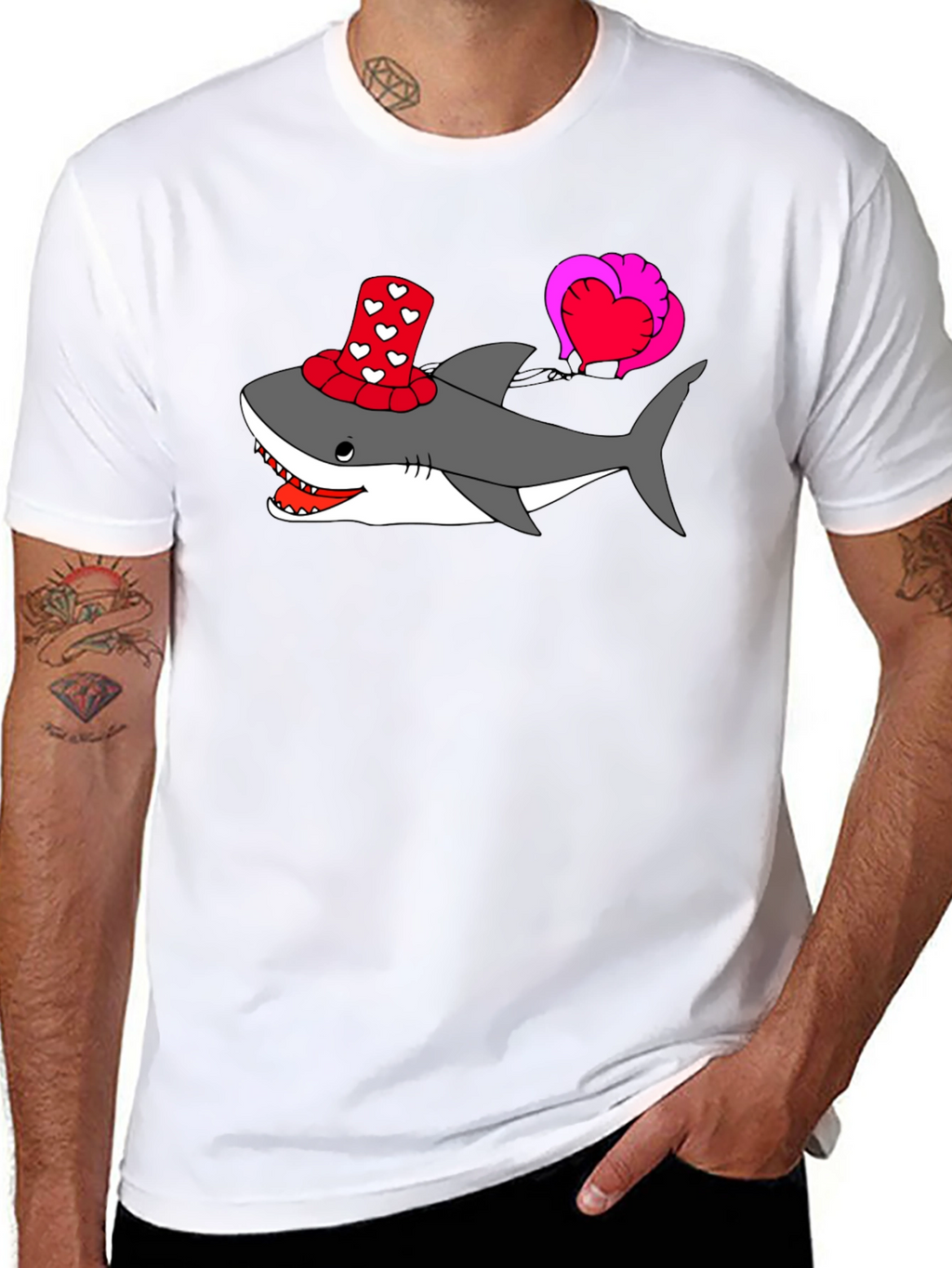 Heart Shark Valentines Day Graphic Tee