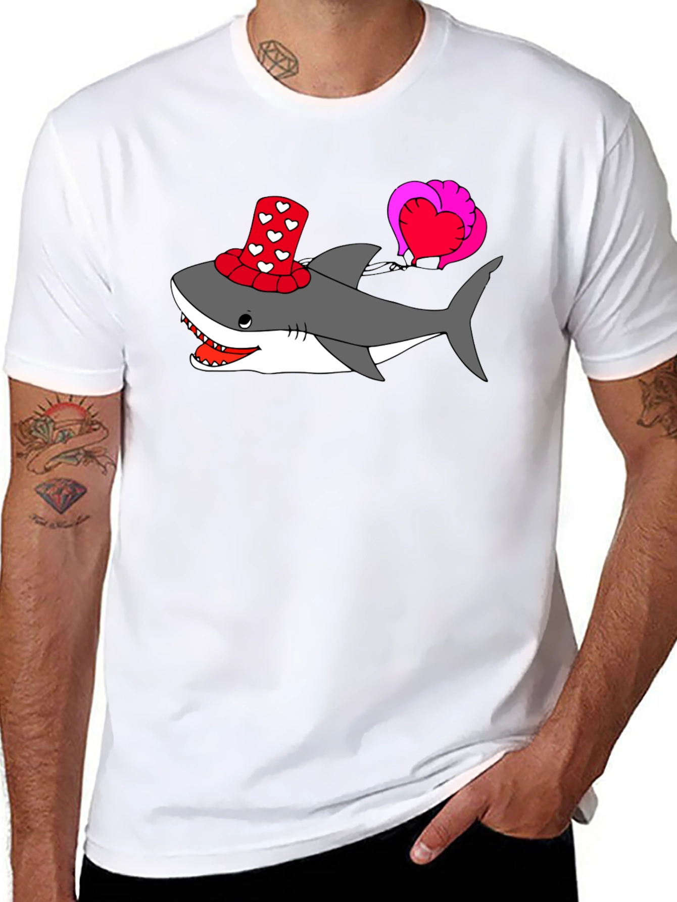 Heart Shark Valentines Day Graphic Tee
