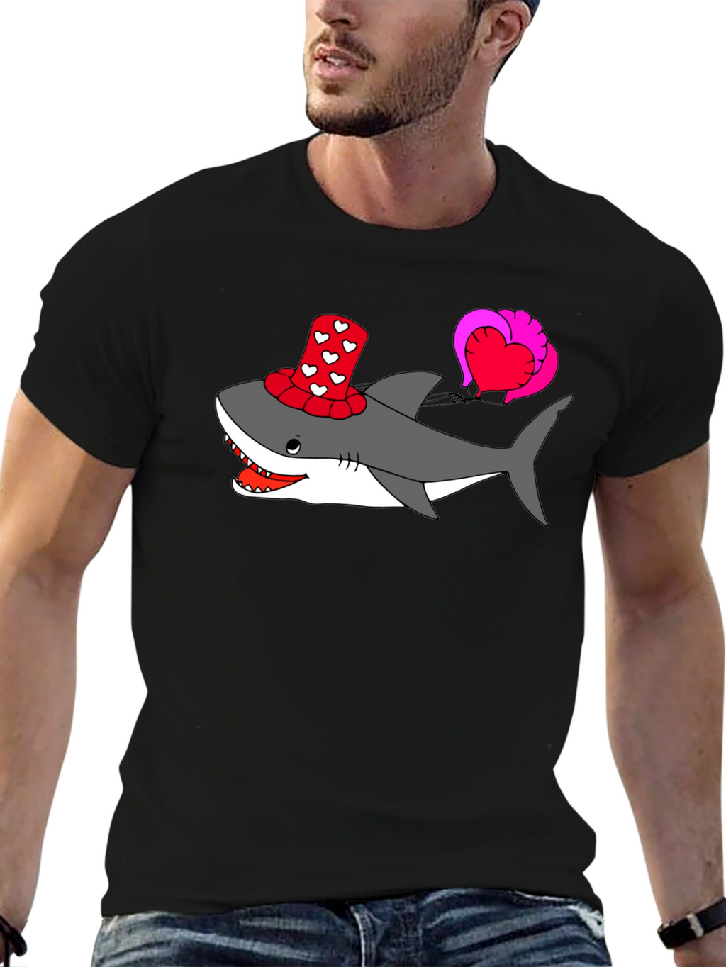 Heart Shark Valentines Day Graphic Tee