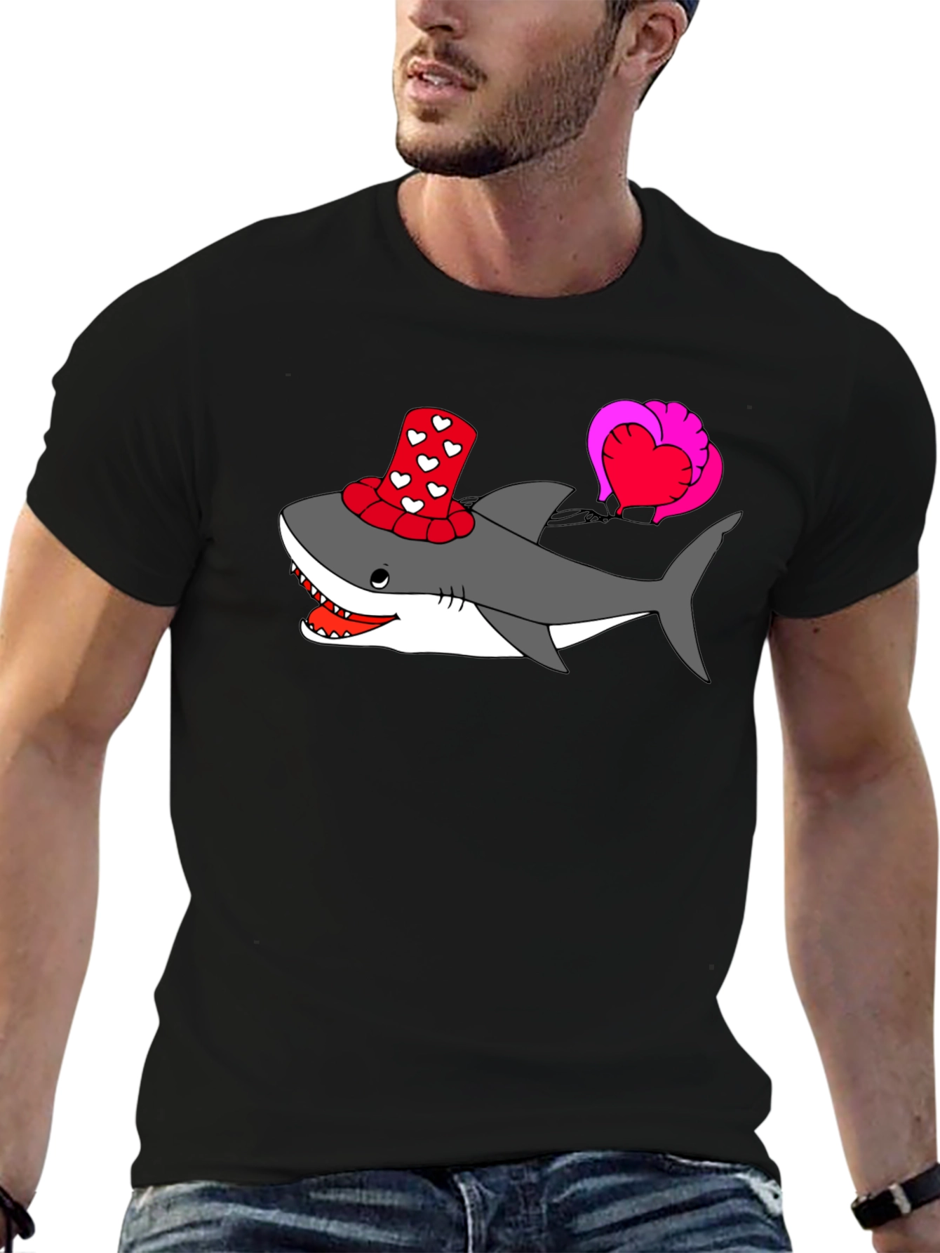 Heart Shark Valentines Day Graphic Tee