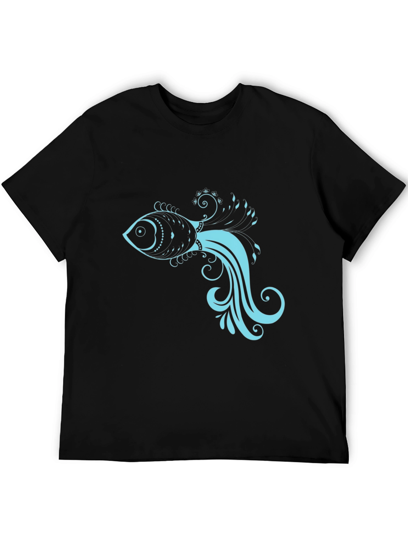 Black T-Shirt with Stylish Teal Fish Design