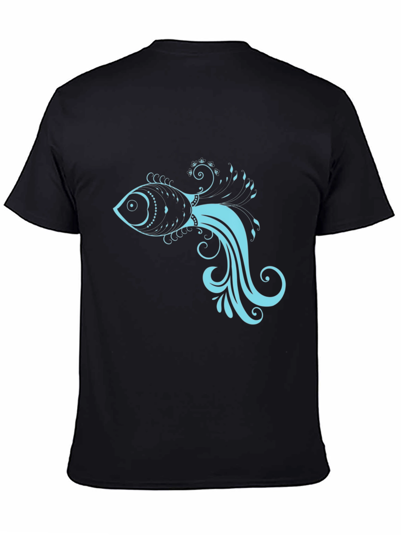 Black T-Shirt with Stylish Teal Fish Design