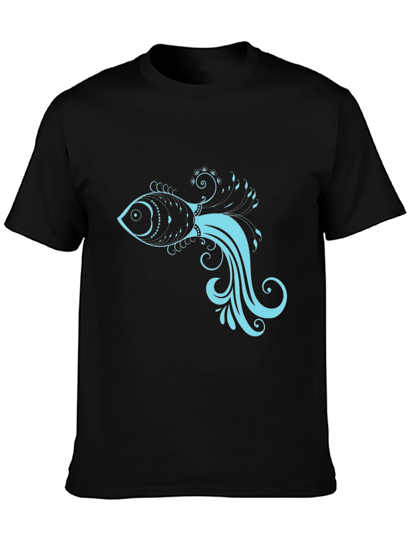 Black T-Shirt with Stylish Teal Fish Design