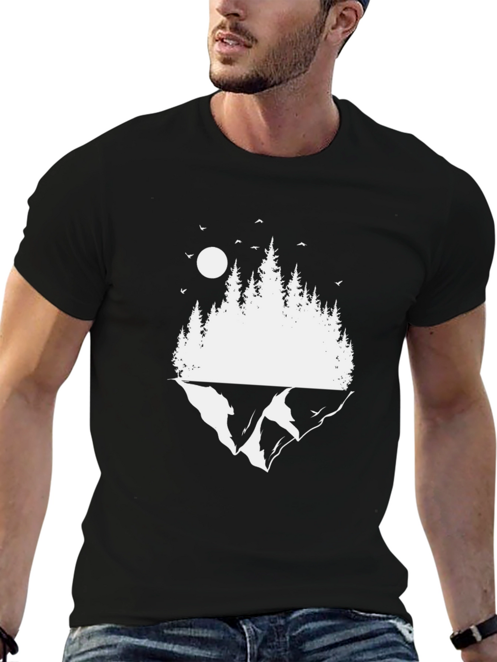 Nature Scene Graphic Black T-Shirt