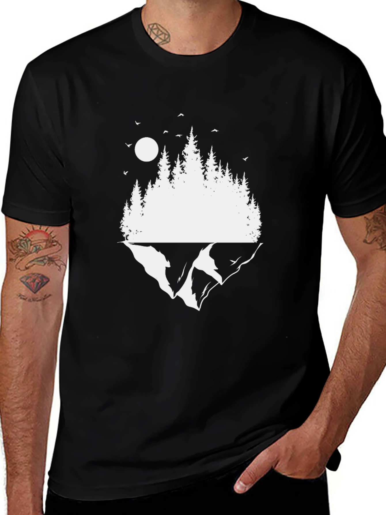 Nature Scene Graphic Black T-Shirt