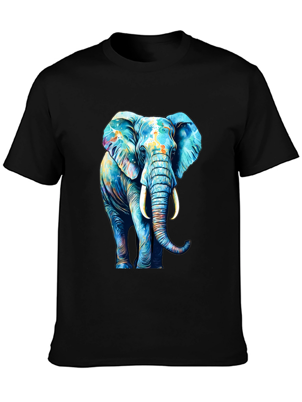 Vibrant Elephant Graphic Print Black T-Shirt