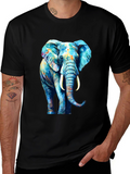 Vibrant Elephant Graphic Print Black T-Shirt