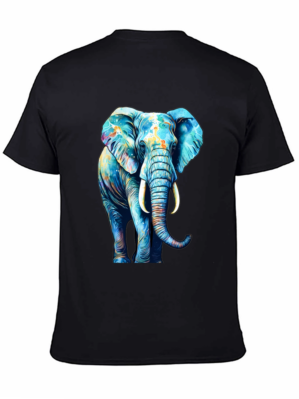 Vibrant Elephant Graphic Print Black T-Shirt