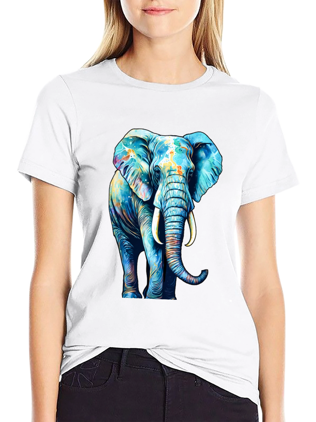 Vibrant Elephant Graphic Print Black T-Shirt