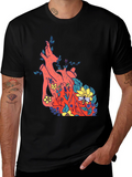 Floral Heart Print Black T-Shirt