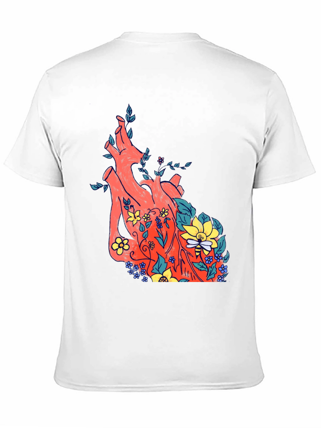 Floral Heart Print Black T-Shirt
