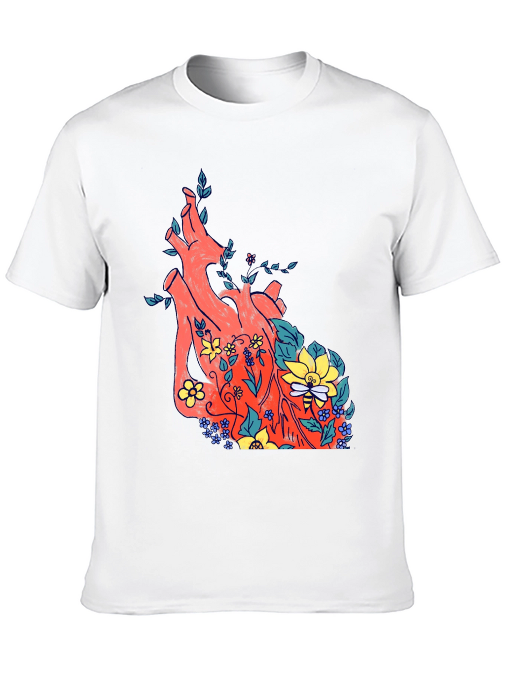 Floral Heart Print Black T-Shirt