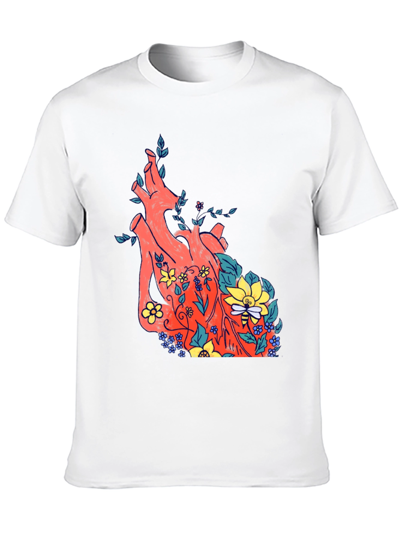 Floral Heart Print Black T-Shirt