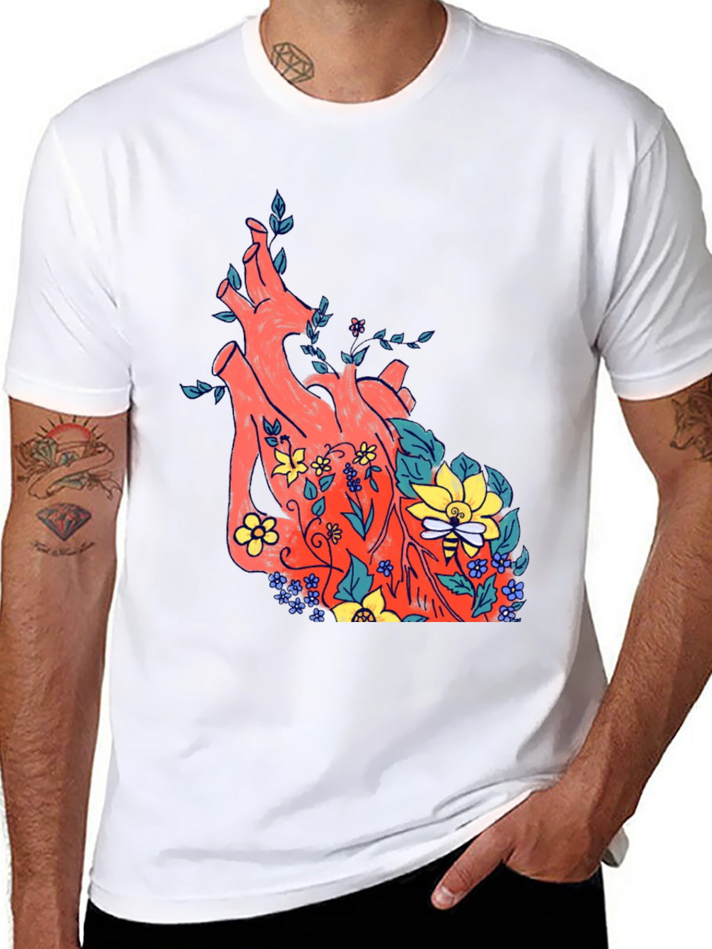 Floral Heart Print Black T-Shirt