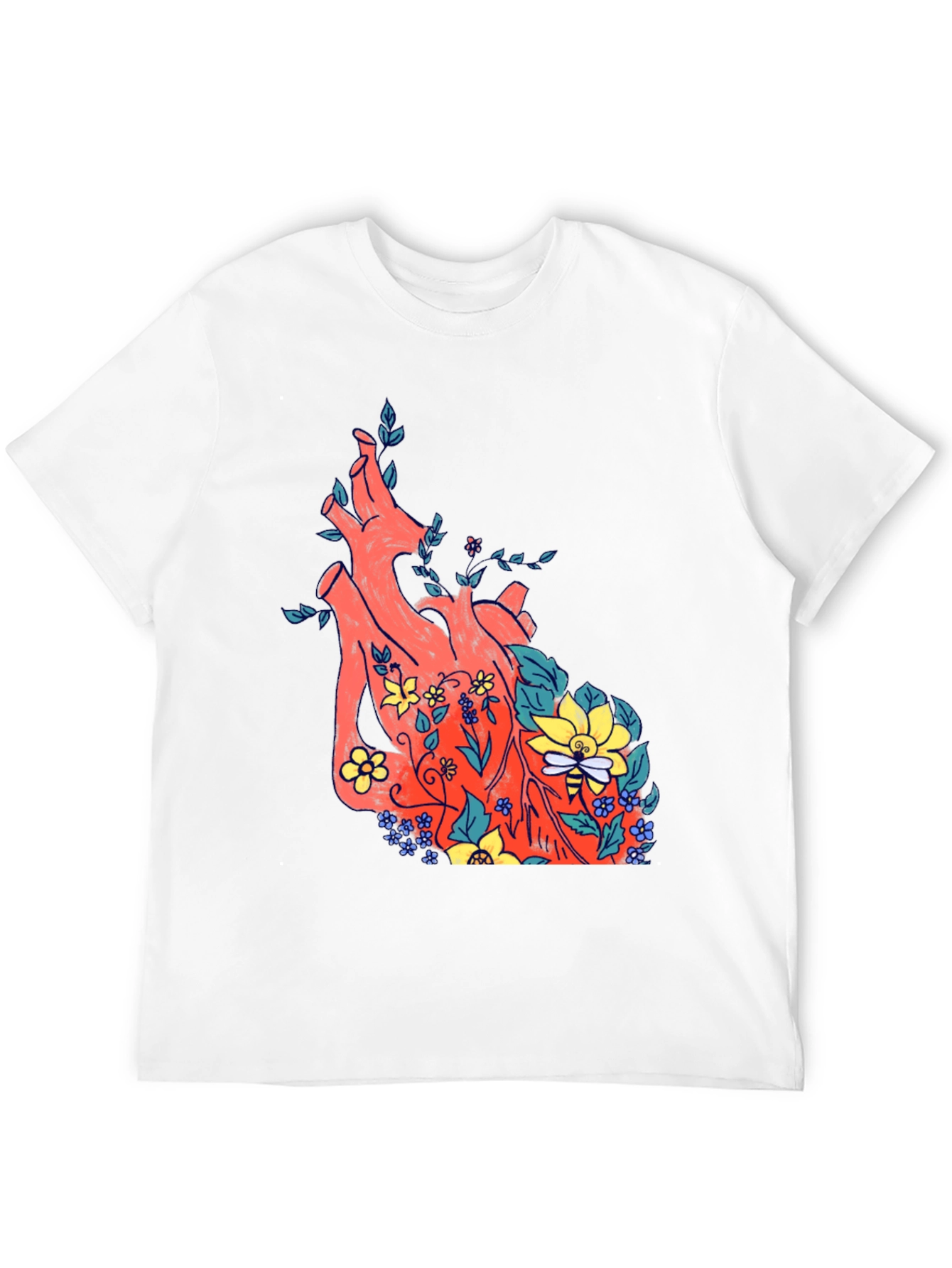 Floral Heart Print Black T-Shirt