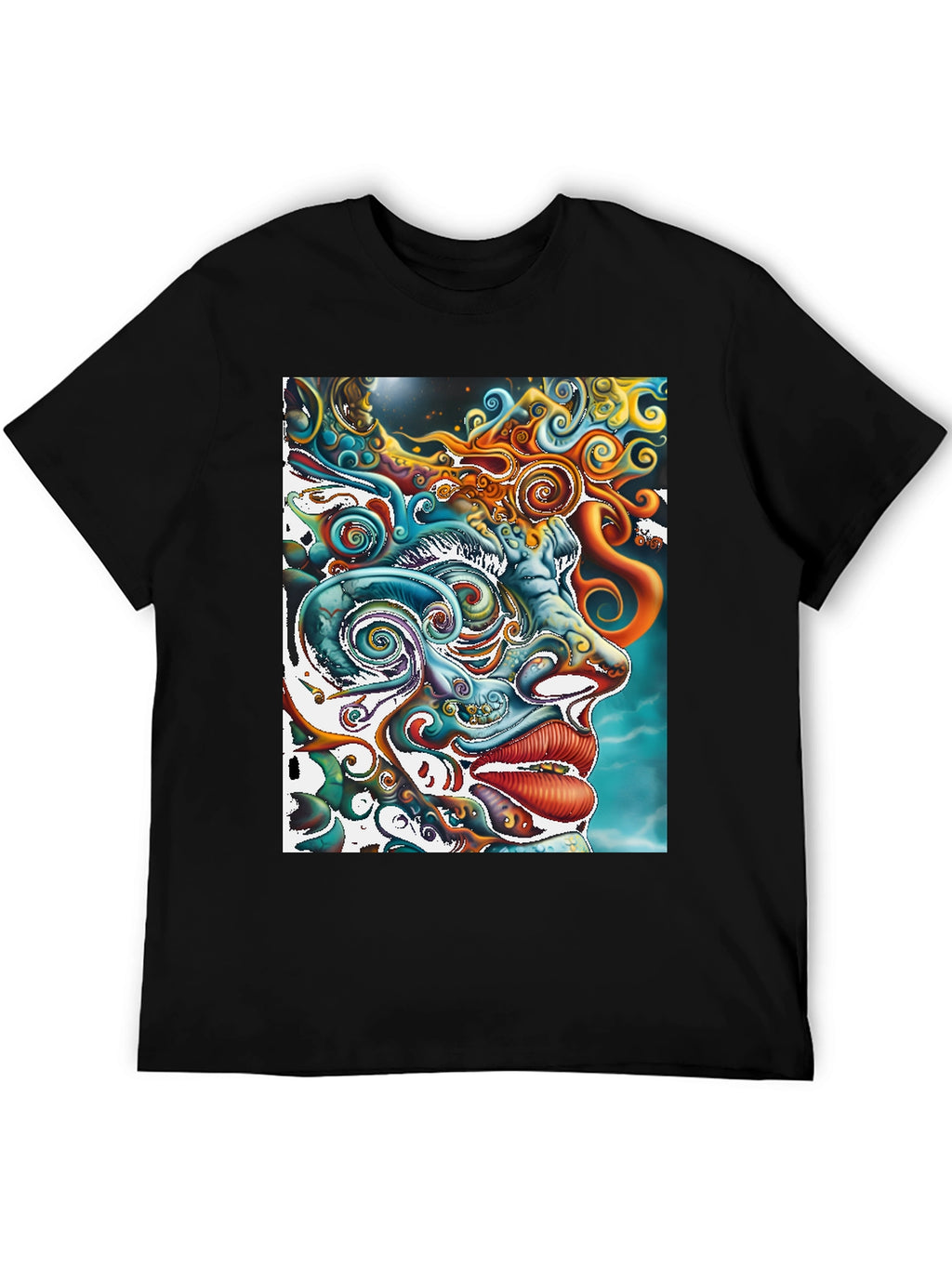 Psychedelic Face Graphic Print Black Tee