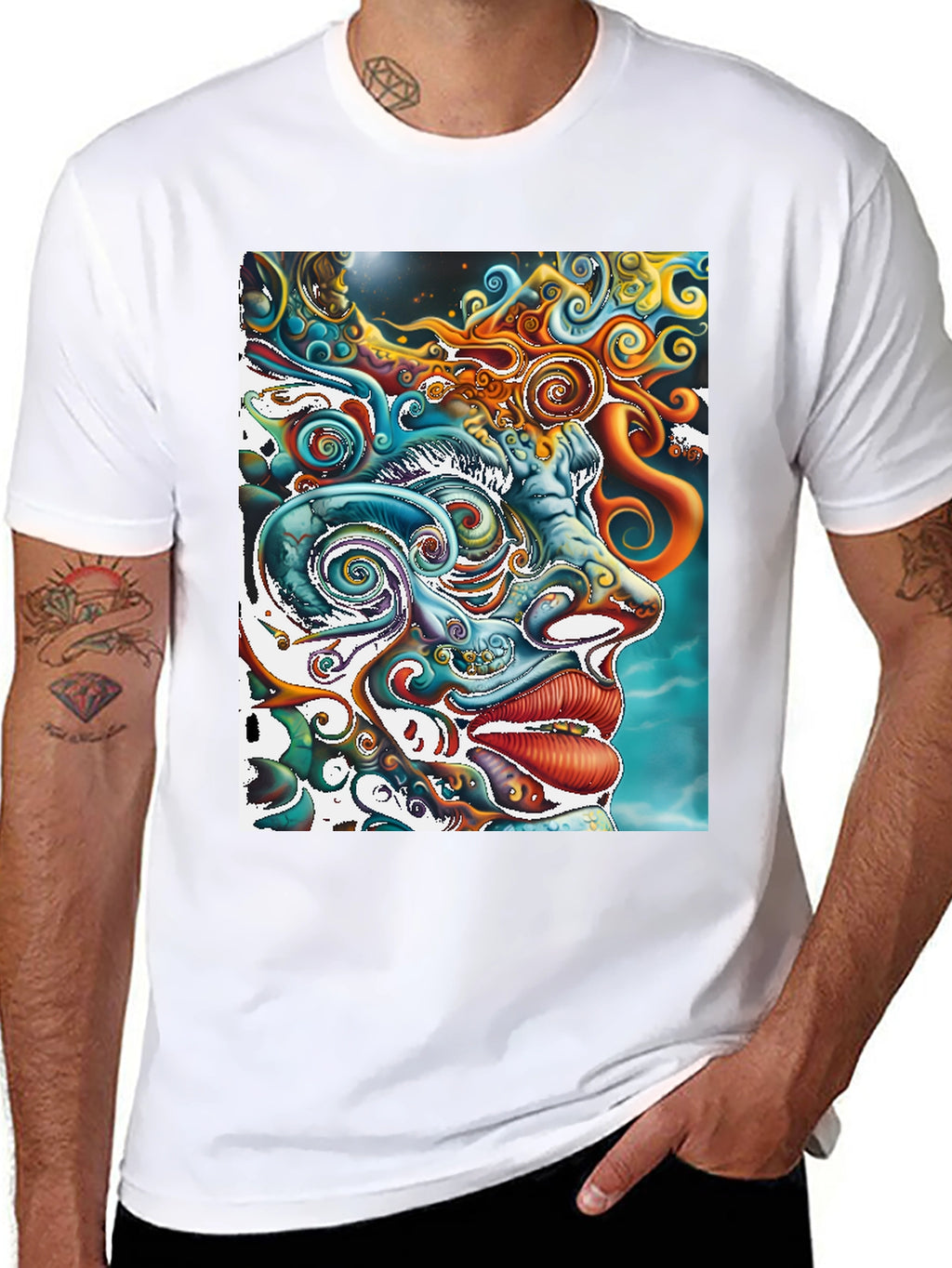 Psychedelic Face Graphic Print Black Tee