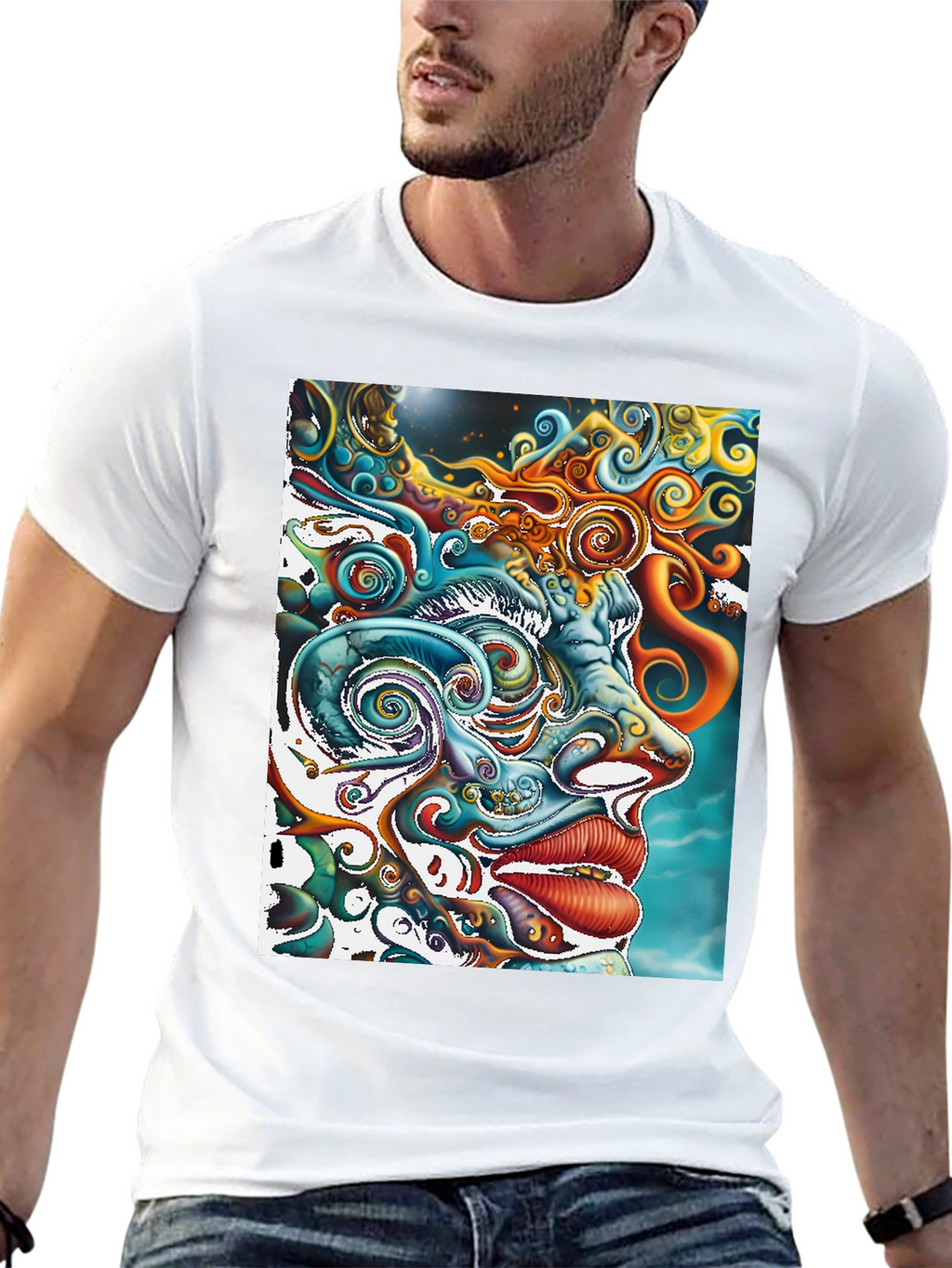 Psychedelic Face Graphic Print Black Tee