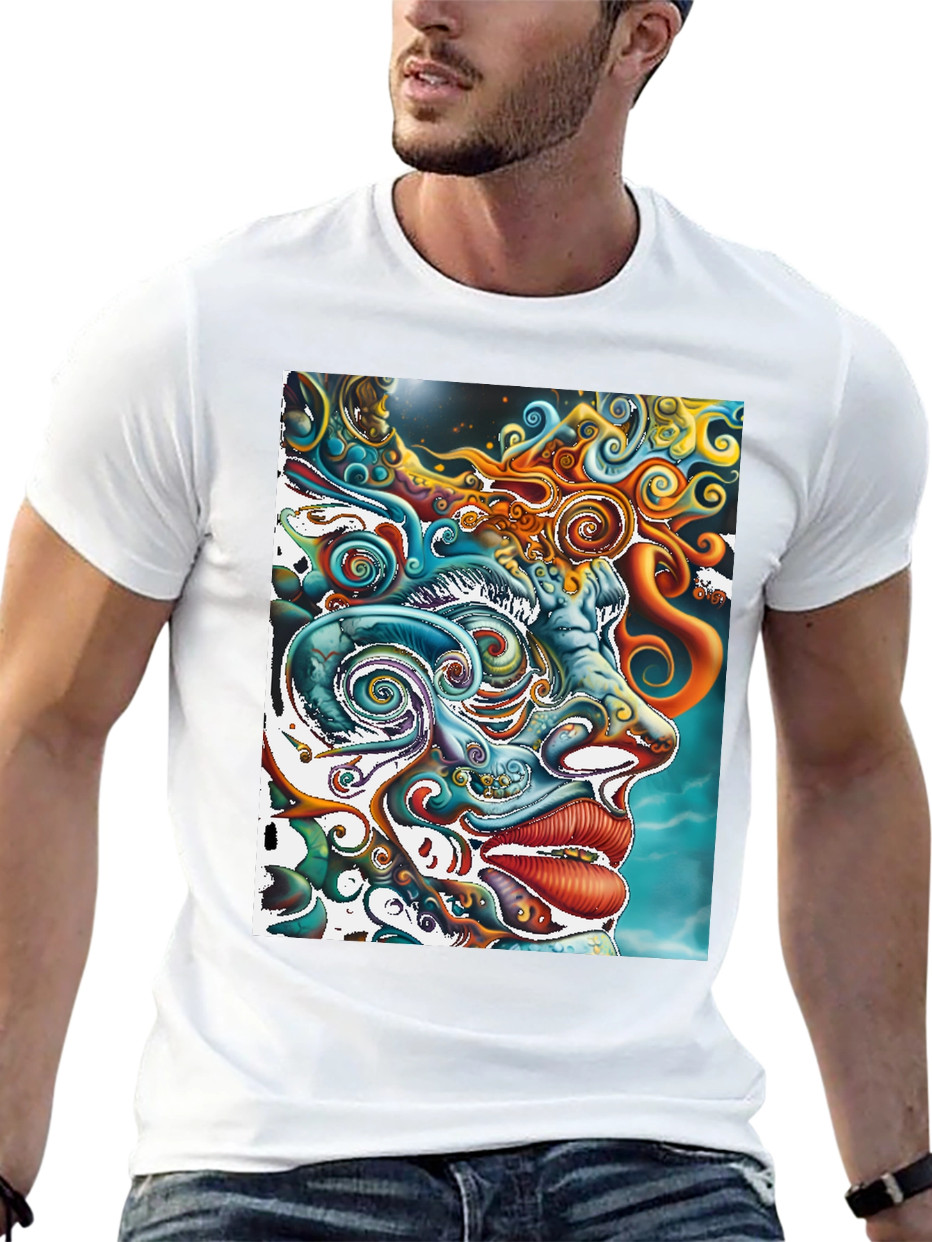 Psychedelic Face Graphic Print Black Tee