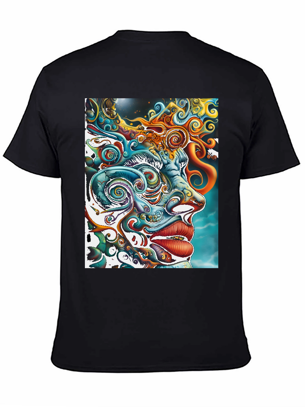 Psychedelic Face Graphic Print Black Tee