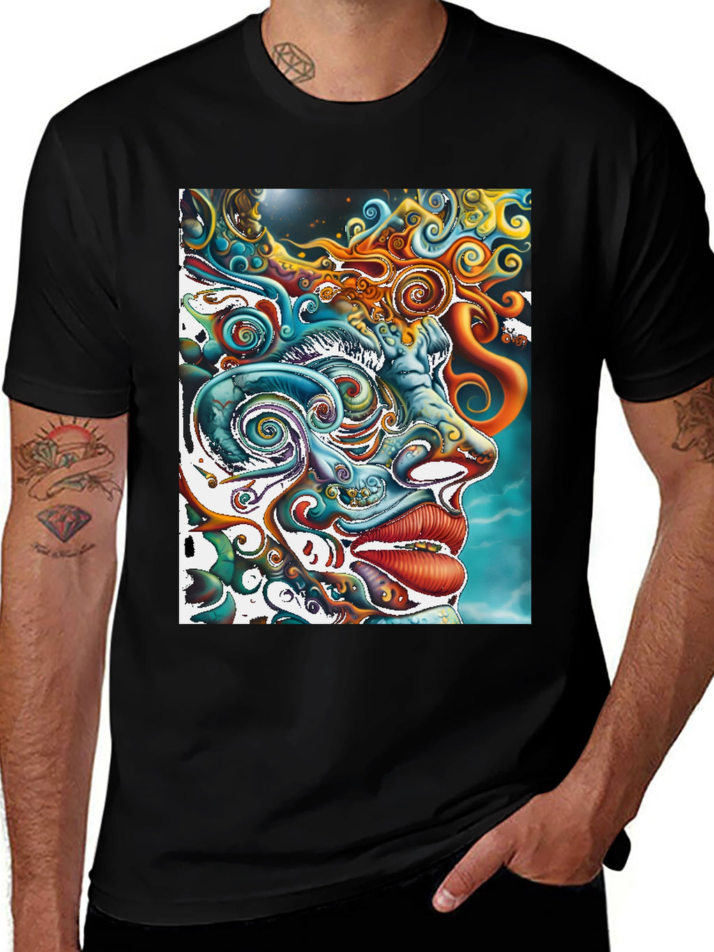 Psychedelic Face Graphic Print Black Tee