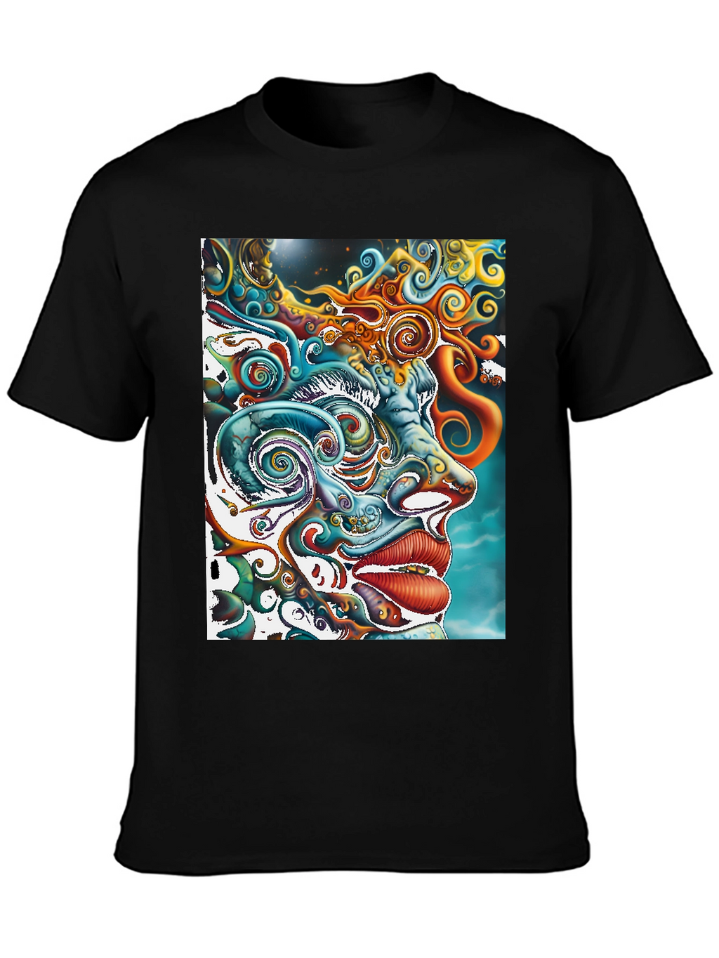 Psychedelic Face Graphic Print Black Tee