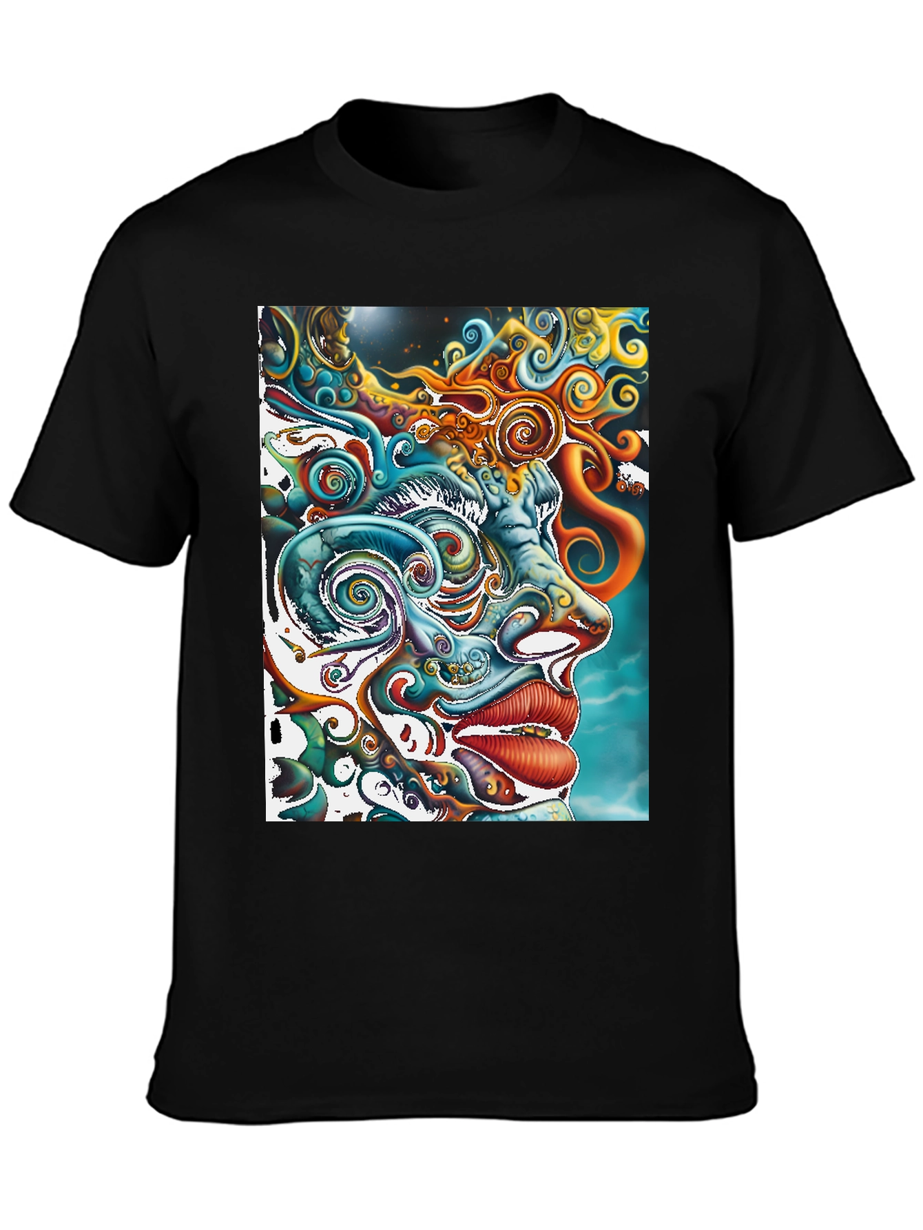 Psychedelic Face Graphic Print Black Tee