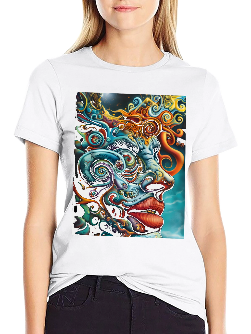 Psychedelic Face Graphic Print Black Tee