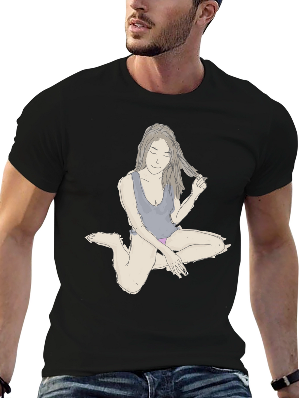 Unique Woman Illustration Black T-Shirt