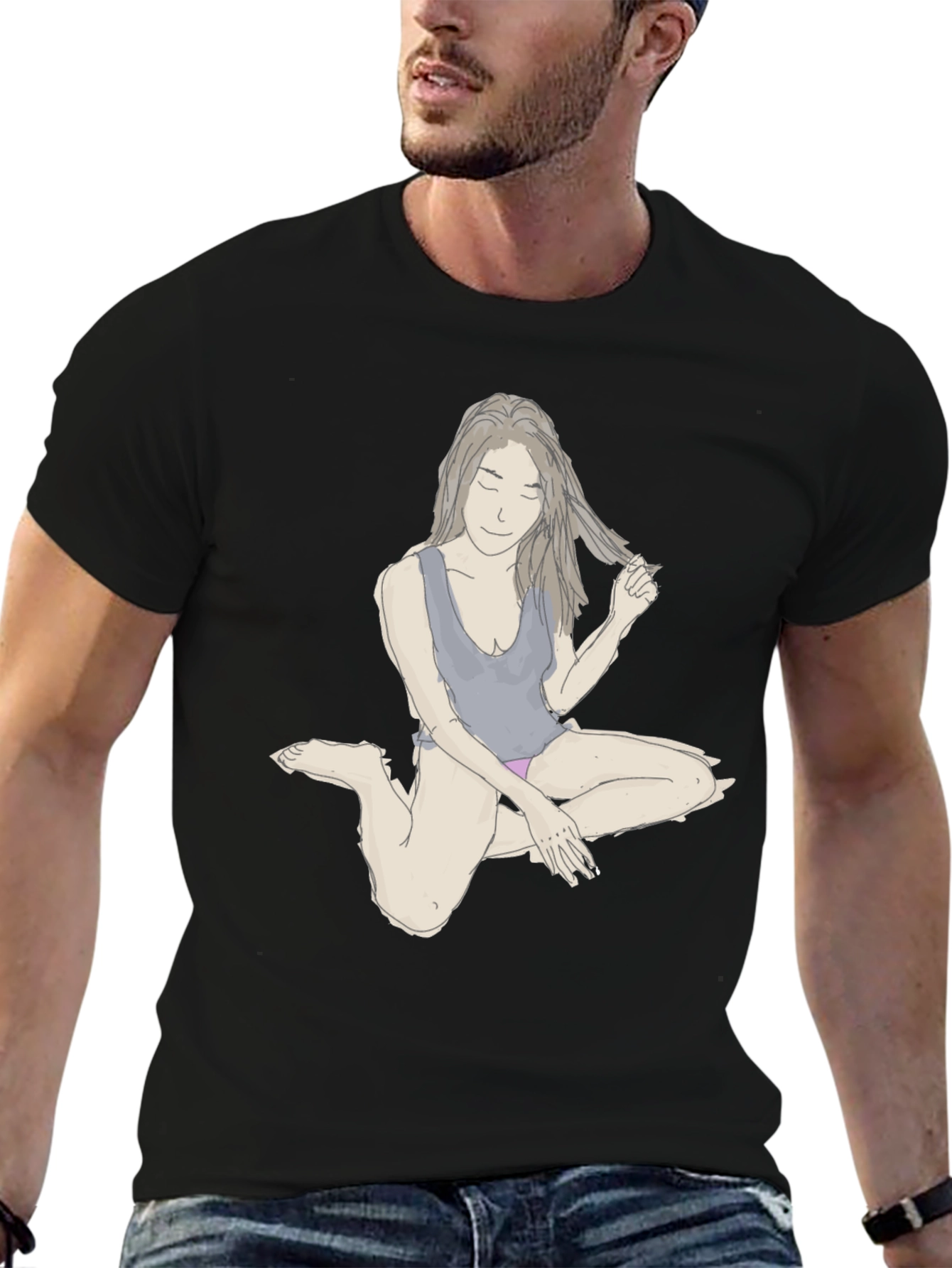 Unique Woman Illustration Black T-Shirt