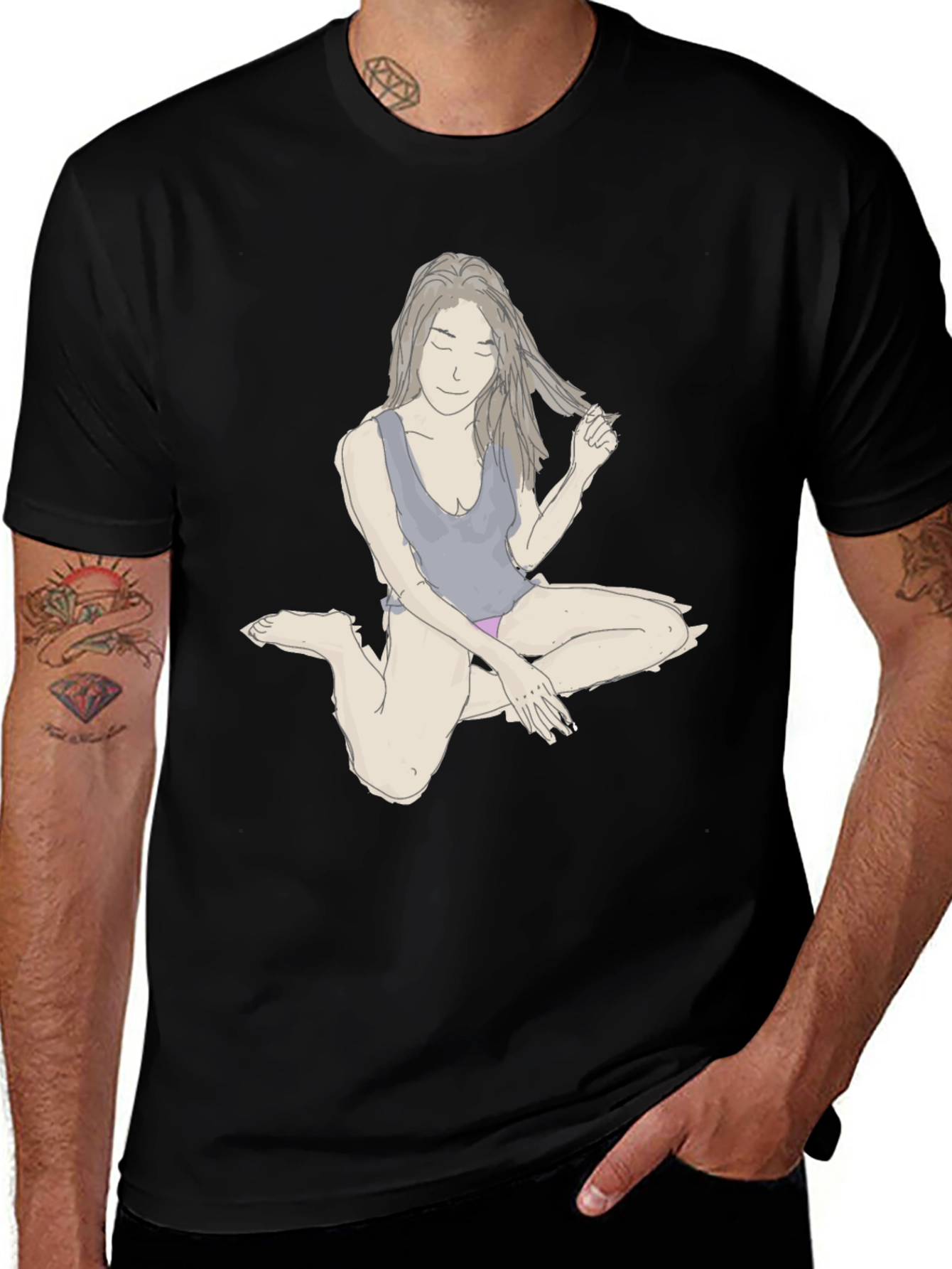 Unique Woman Illustration Black T-Shirt