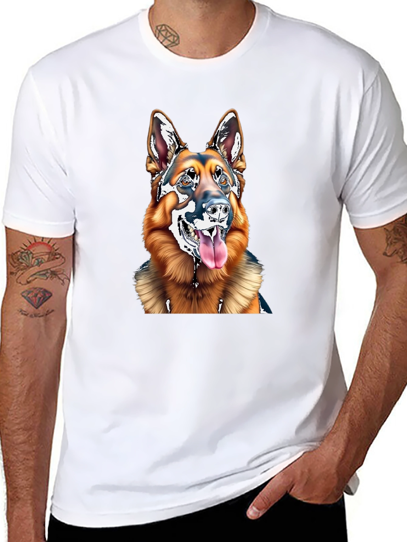 German Shepherd Dog Graphic Tee - Black Cotton Blend