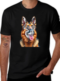 German Shepherd Dog Graphic Tee - Black Cotton Blend
