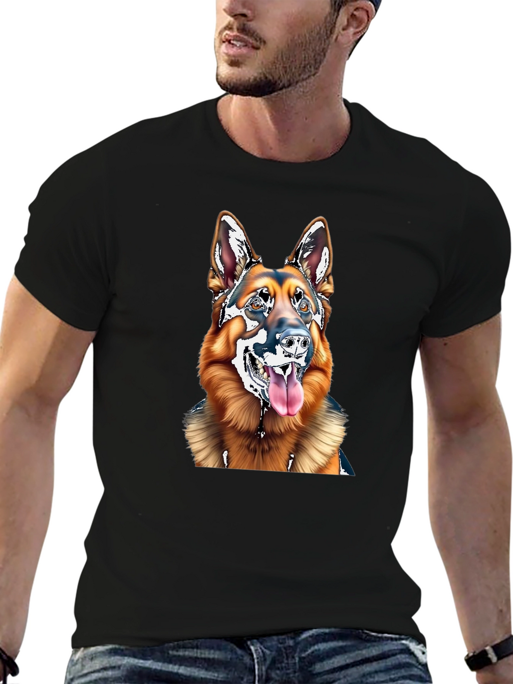 German Shepherd Dog Graphic Tee - Black Cotton Blend