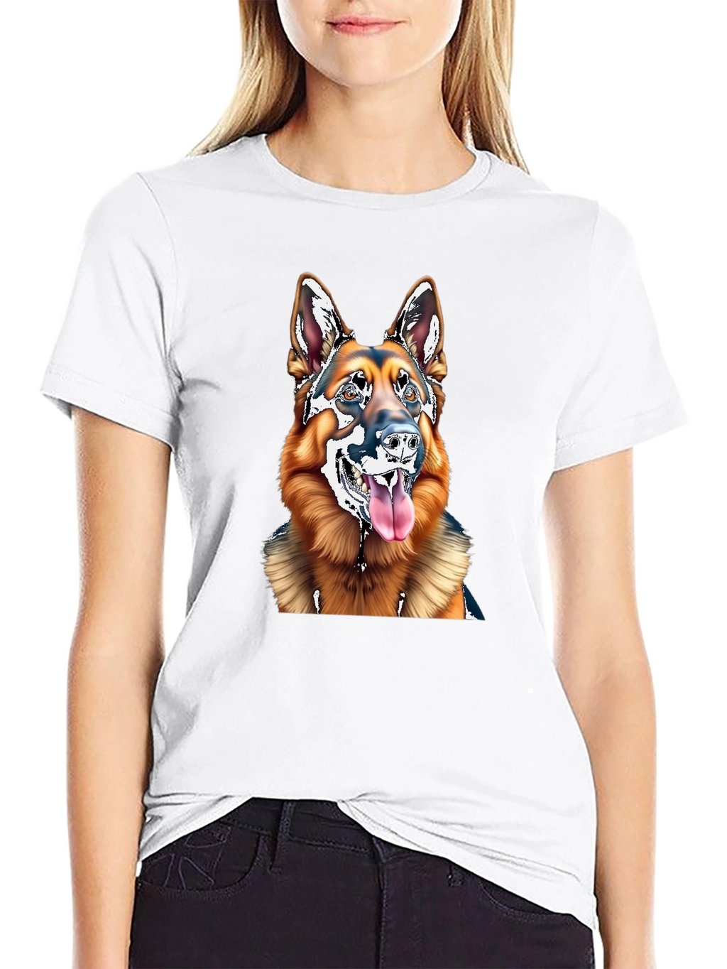 German Shepherd Dog Graphic Tee - Black Cotton Blend