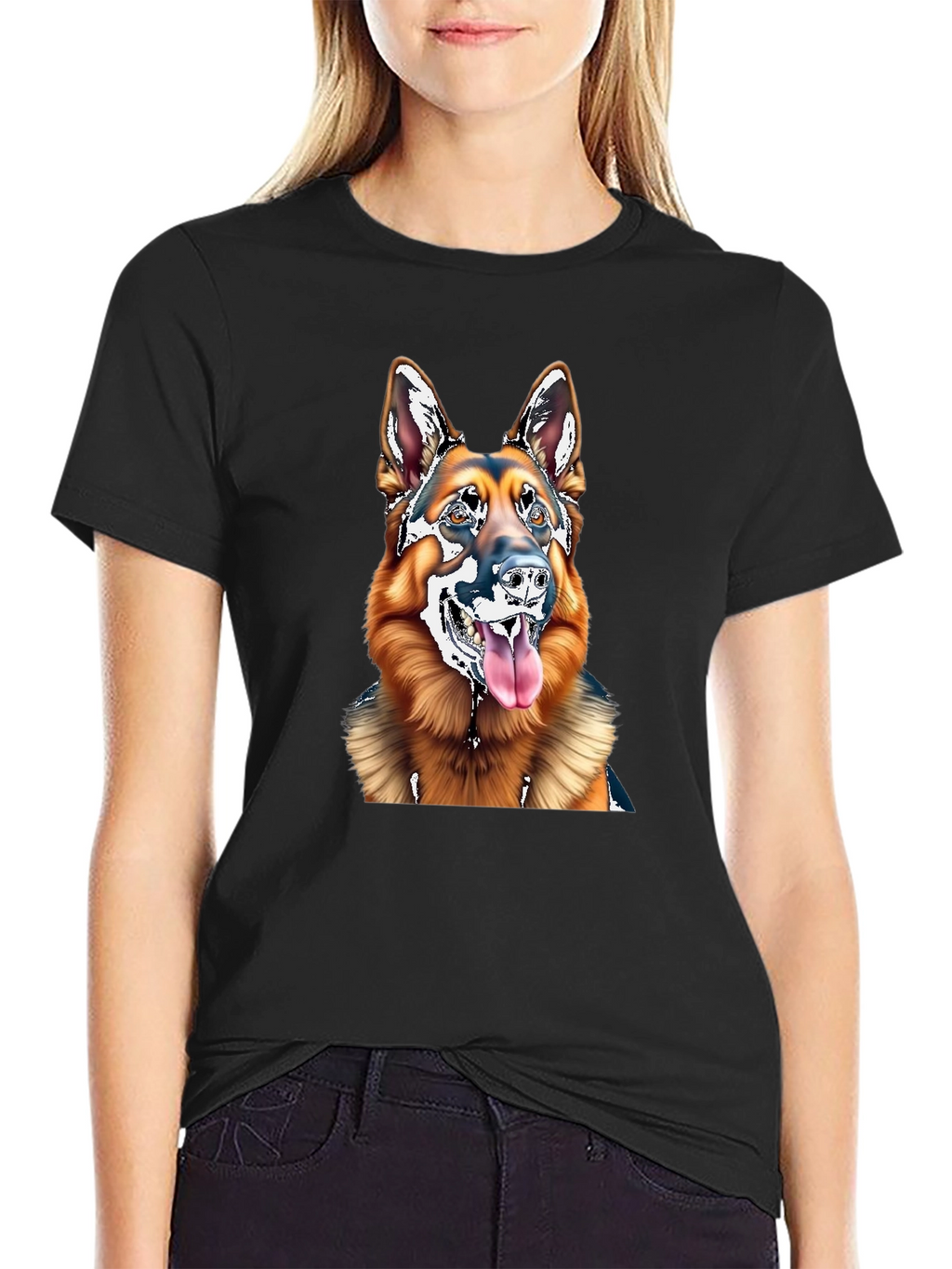 German Shepherd Dog Graphic Tee - Black Cotton Blend