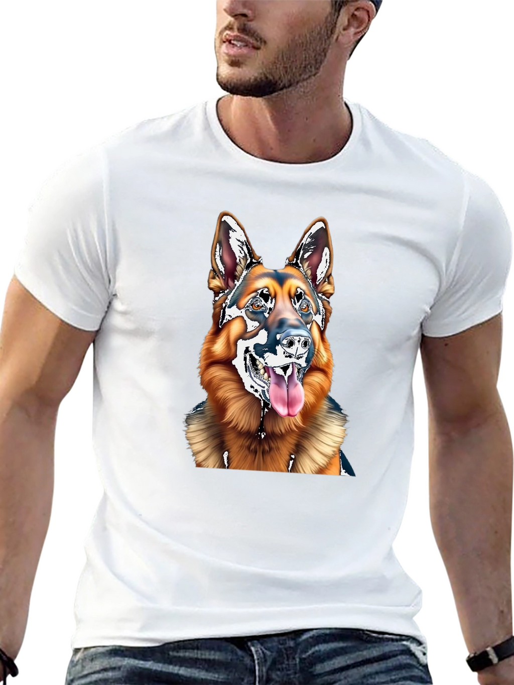 German Shepherd Dog Graphic Tee - Black Cotton Blend