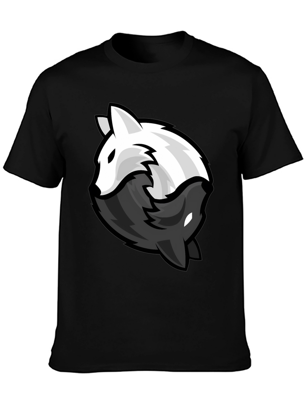 Yin Yang Wolves Graphic Tee - Black Cotton Blend