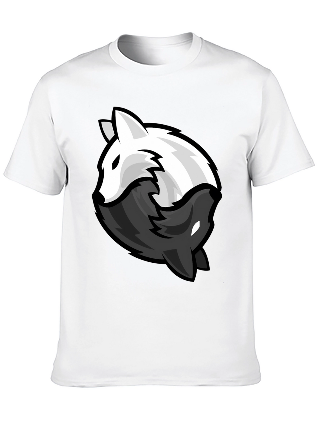 Yin Yang Wolves Graphic Tee - Black Cotton Blend