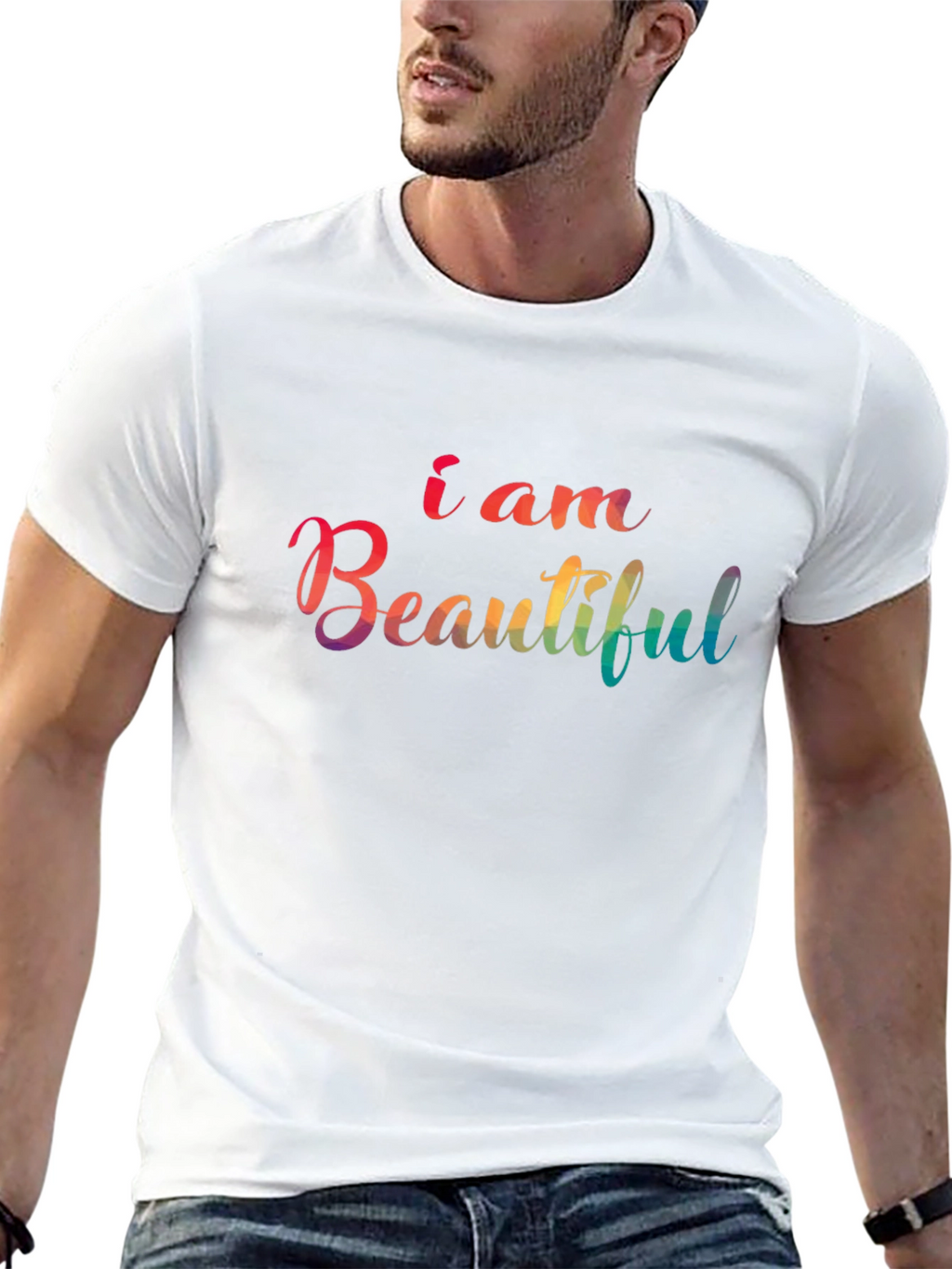 I am Beautiful Rainbow Graphic Tee - Black