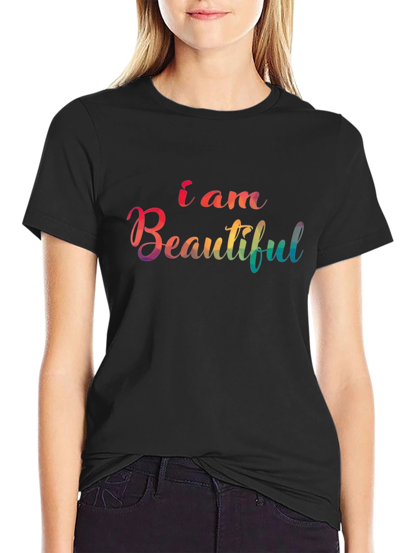 I am Beautiful Rainbow Graphic Tee - Black
