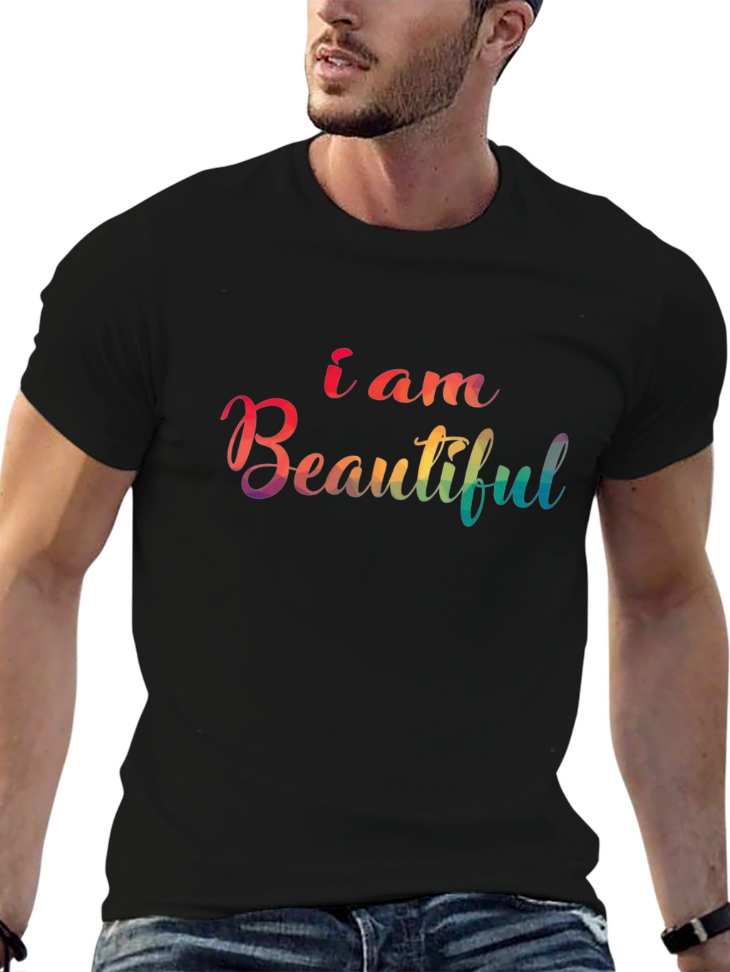I am Beautiful Rainbow Graphic Tee - Black