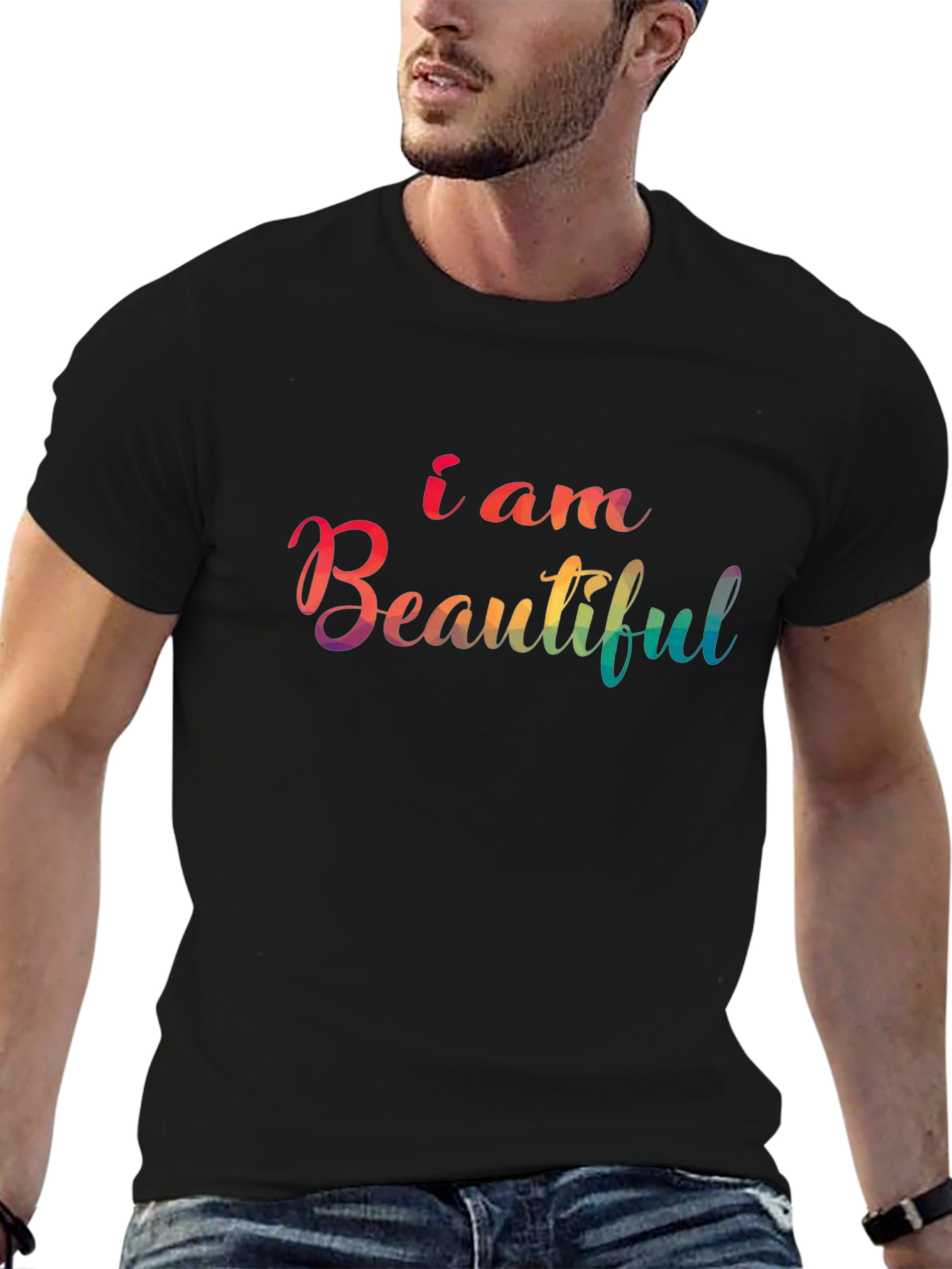 I am Beautiful Rainbow Graphic Tee - Black