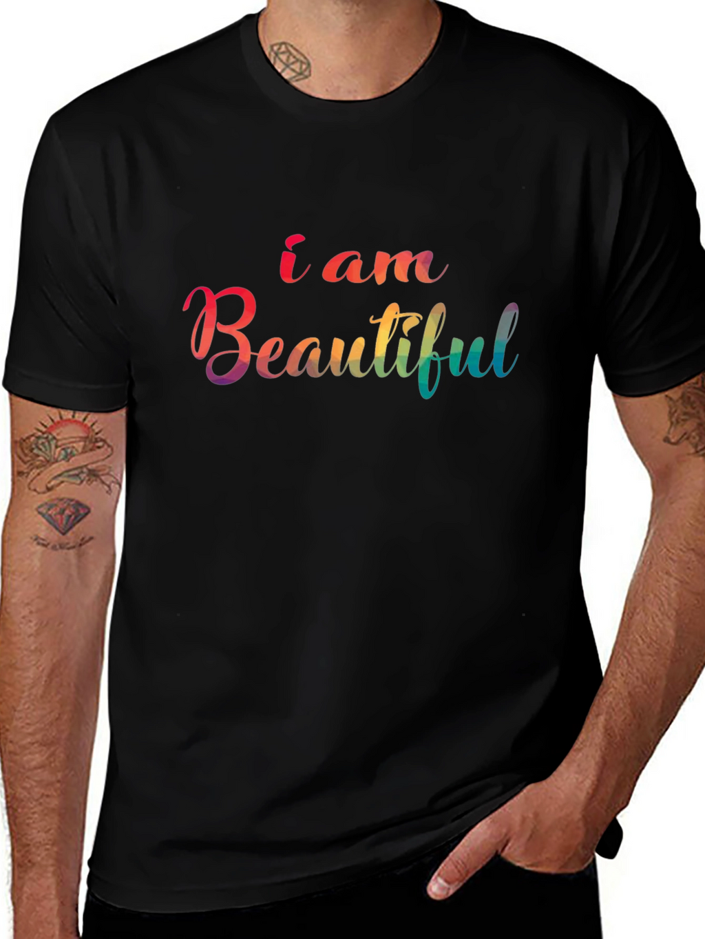 I am Beautiful Rainbow Graphic Tee - Black