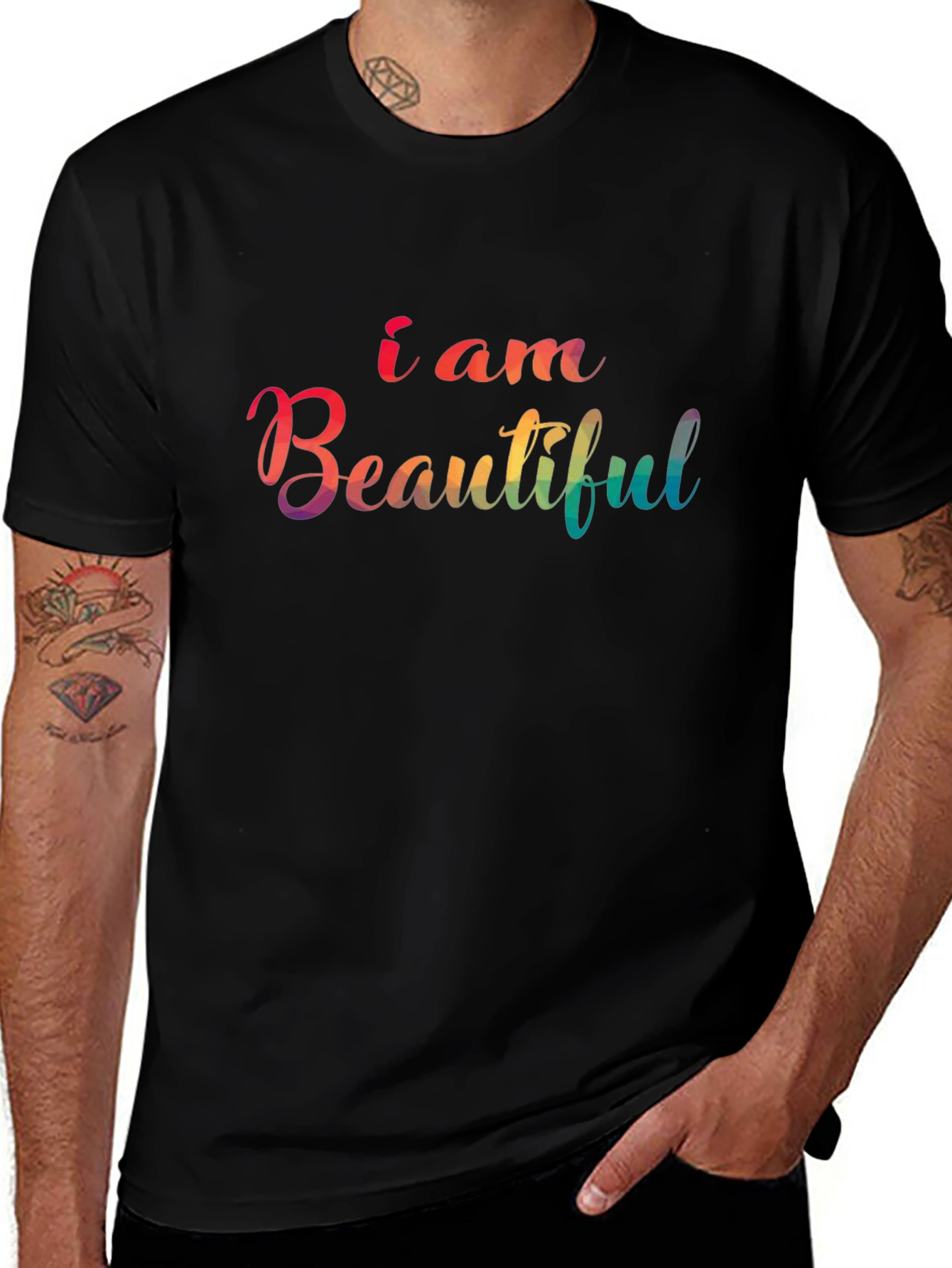 I am Beautiful Rainbow Graphic Tee - Black