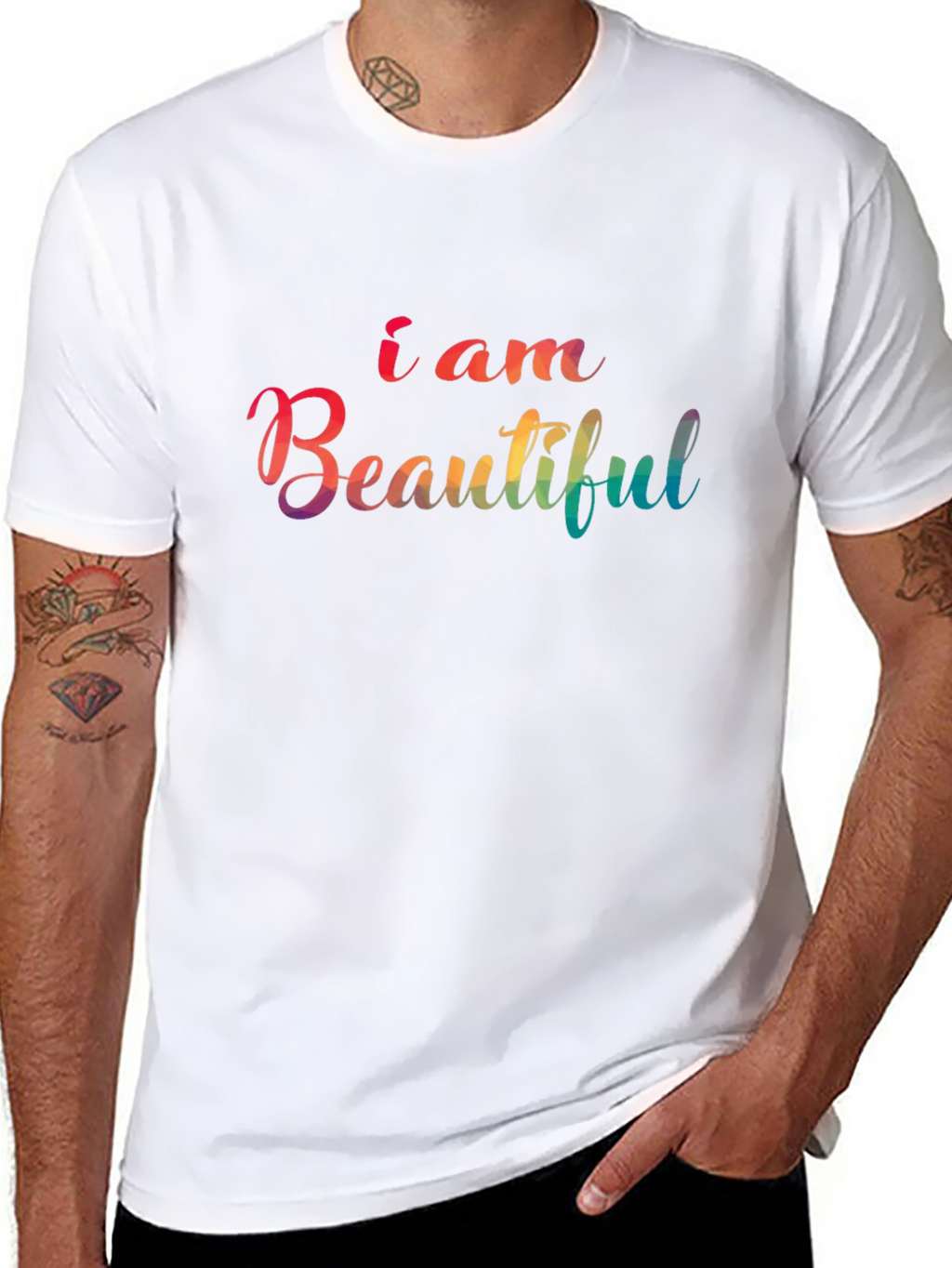 I am Beautiful Rainbow Graphic Tee - Black