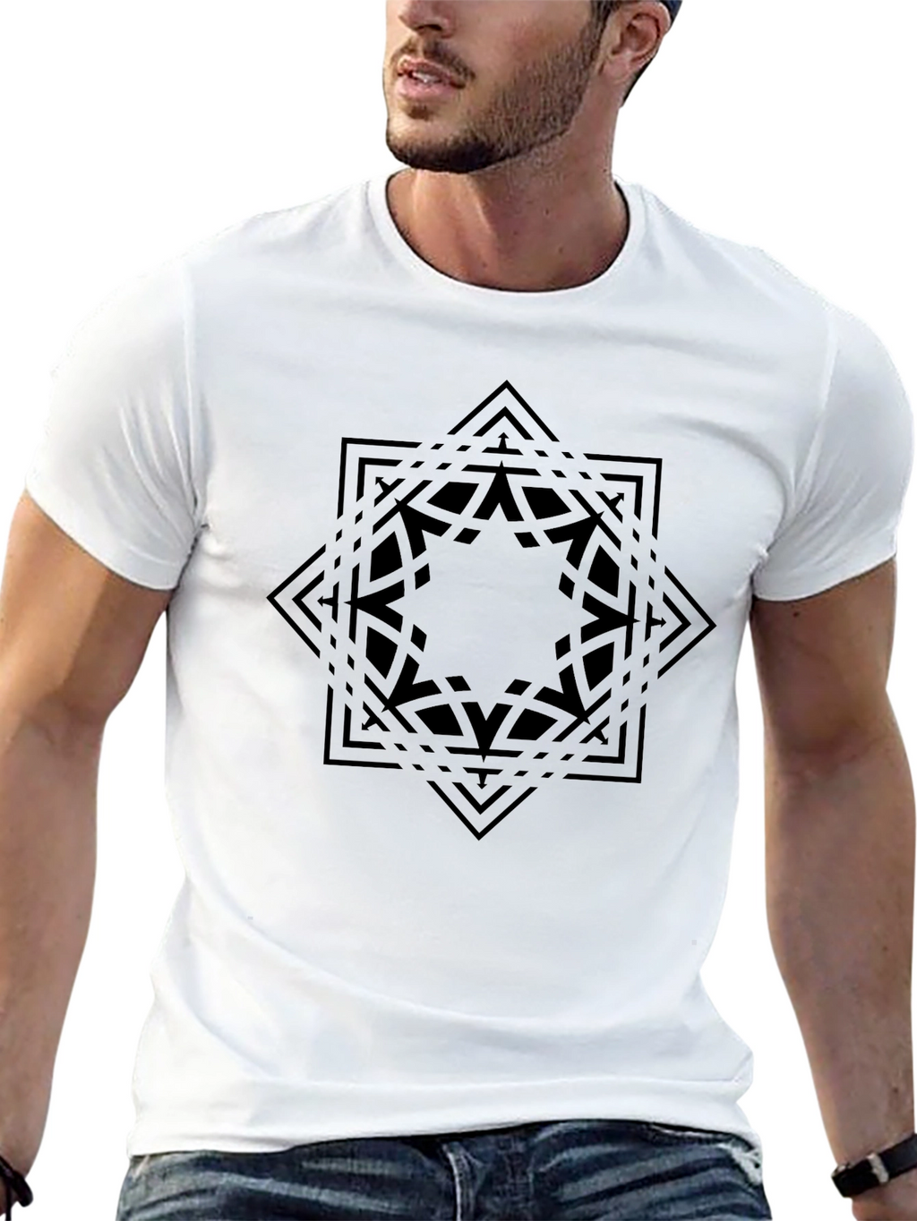 Geometric Star Graphic Black T-Shirt