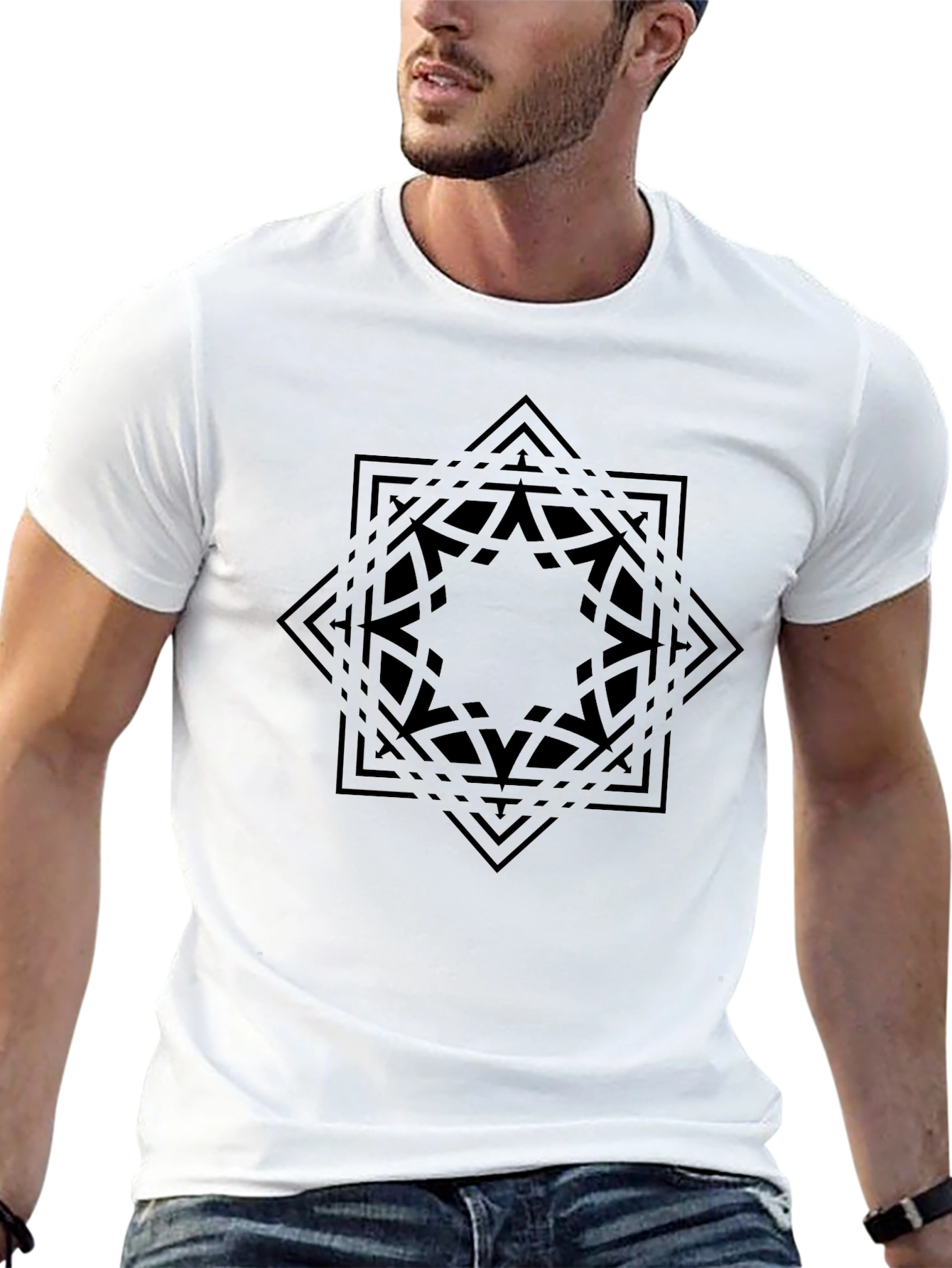 Geometric Star Graphic Black T-Shirt