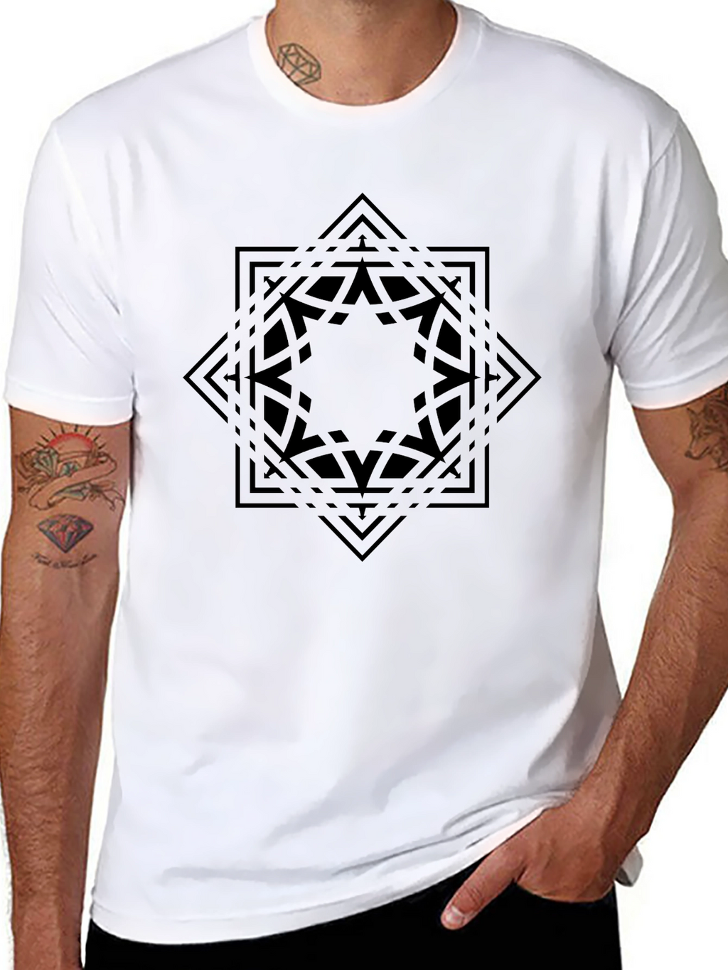 Geometric Star Graphic Black T-Shirt